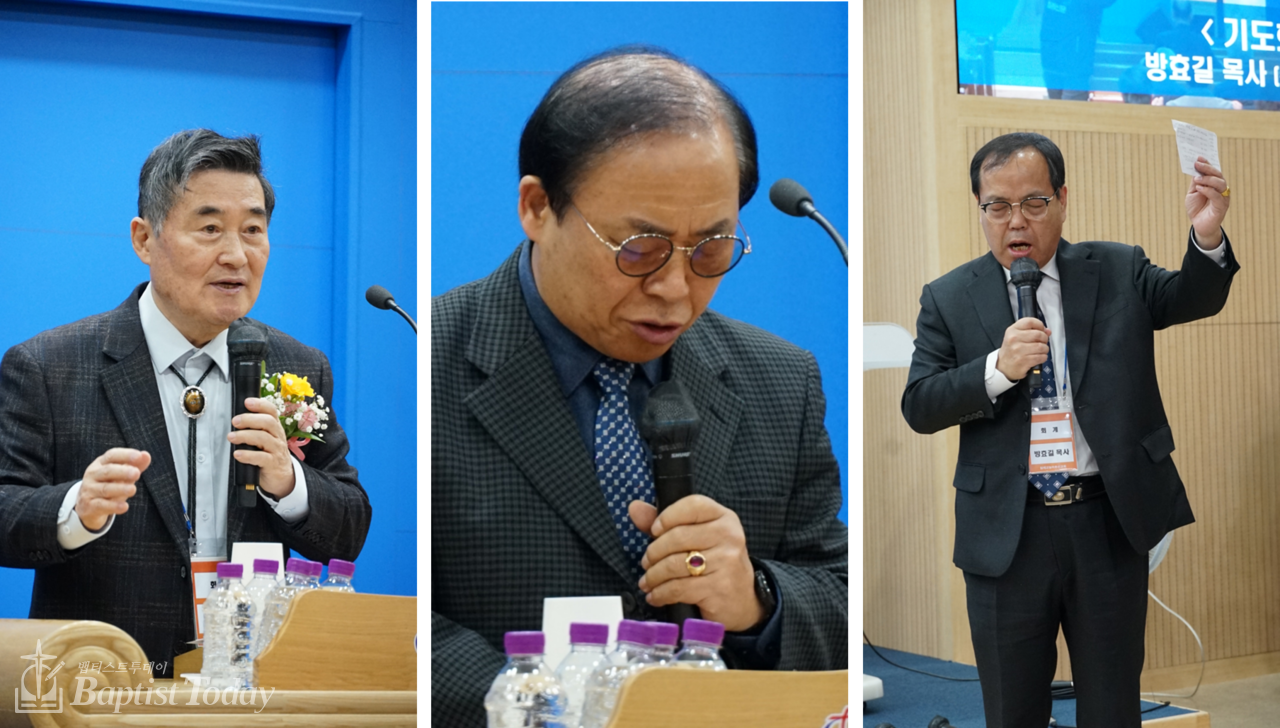 〈회장 박영재 목사〉                                 〈총회 농어촌부장 조정환 목사〉    〈농선회 회계 방효길 목사(동산교회〉  